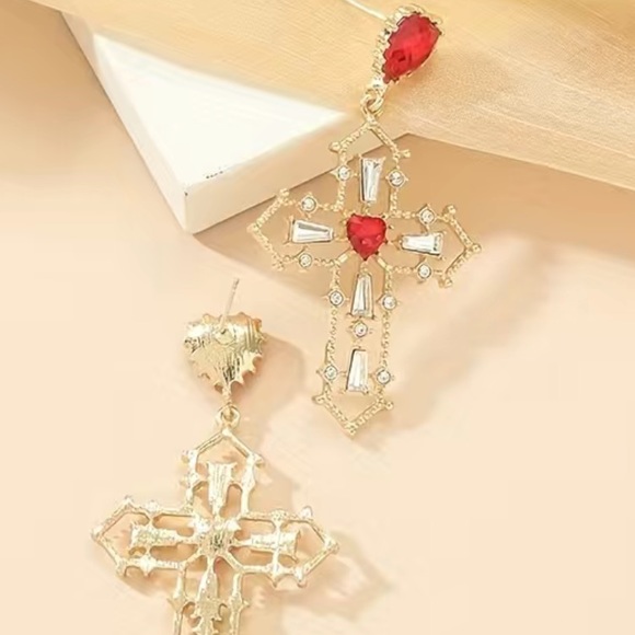 Jeweled Cross Dangle Earrings - Picture 4 of 6
